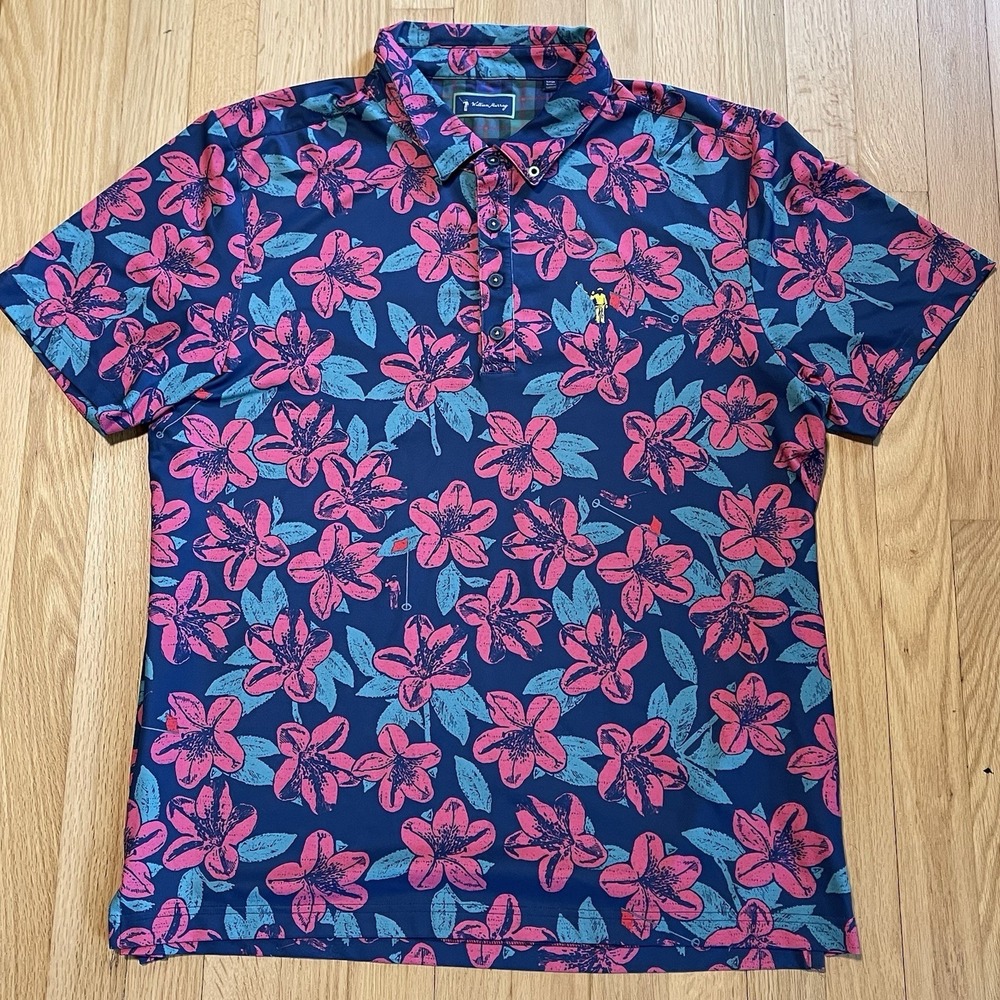 William Murray Polo Shirt Men Large Red Blue Floral Remastered Azalea Masters